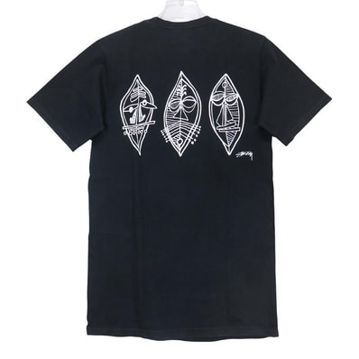 STUSSY ステューシー GUAM LTD.EDT TRIBE MASK TEE グアム リミテッド エディション トライブ マスク Tシャツ ブラック 限定 ショートスリーブ カットソー 半袖 サイズS