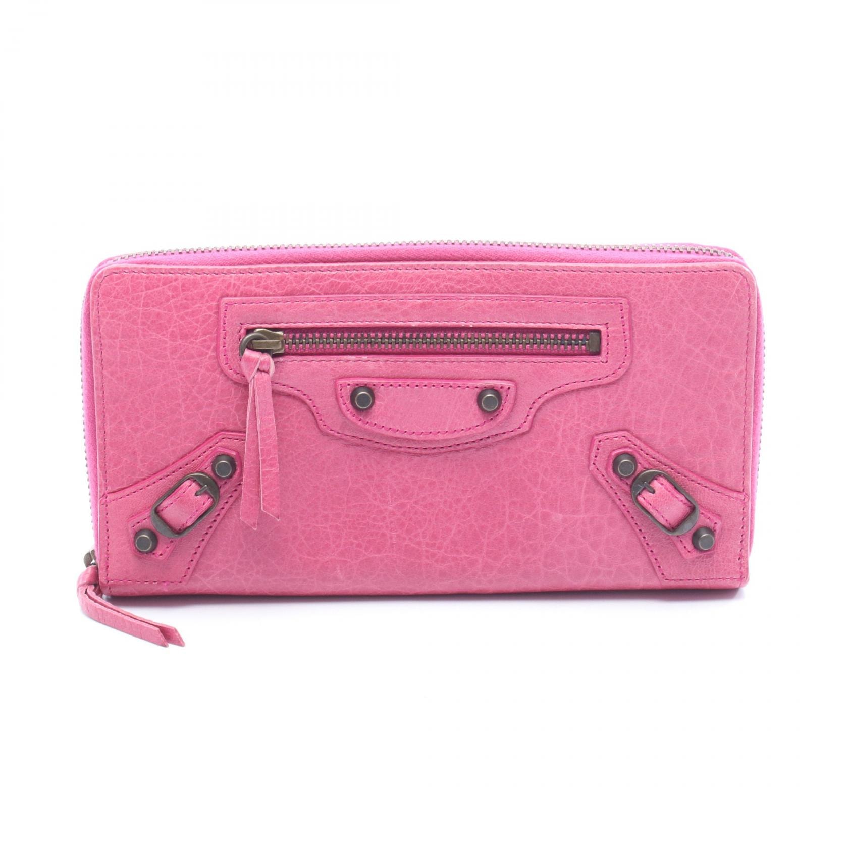 バレンシアガ BALENCIAGA クラシックコンチネンタル ラウンド長財布 財布 レザー レディース ピンク系 253036 【中古】