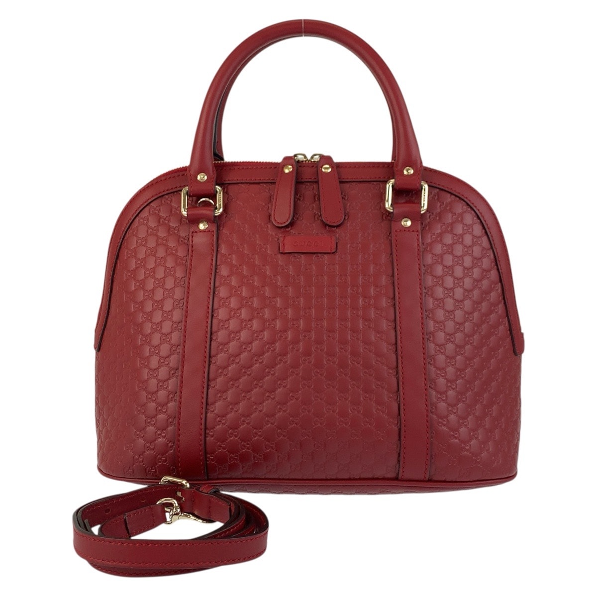 美品 GUCCI グッチ マイクログッチシマ レッド ゴールド金具 レザー ハンドバッグ ショルダーバッグ 2way 504957 【中古】