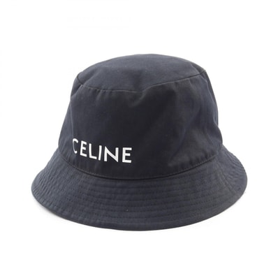 セリーヌ CELINE ロゴプリント バケット ハット 帽子 コットン メンズ レディース ブラック系 2AU5B968P 【中古】