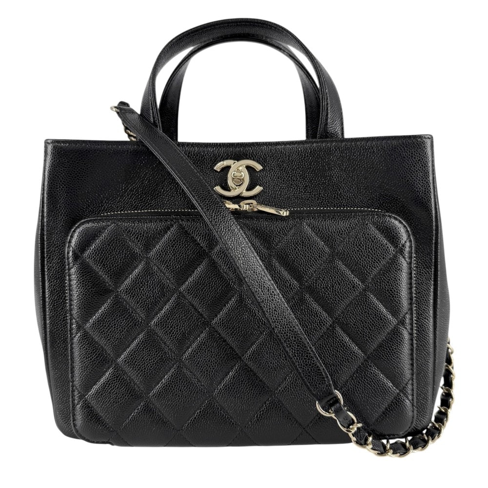 CHANEL シャネル 2WAY マトラッセ ビジネスアフィニティ ハンドバッグ チェーンショルダーバッグ 肩掛け 斜め掛け  キャビアスキン   ブラック 黒 ゴールド金具 レディース【中古品】