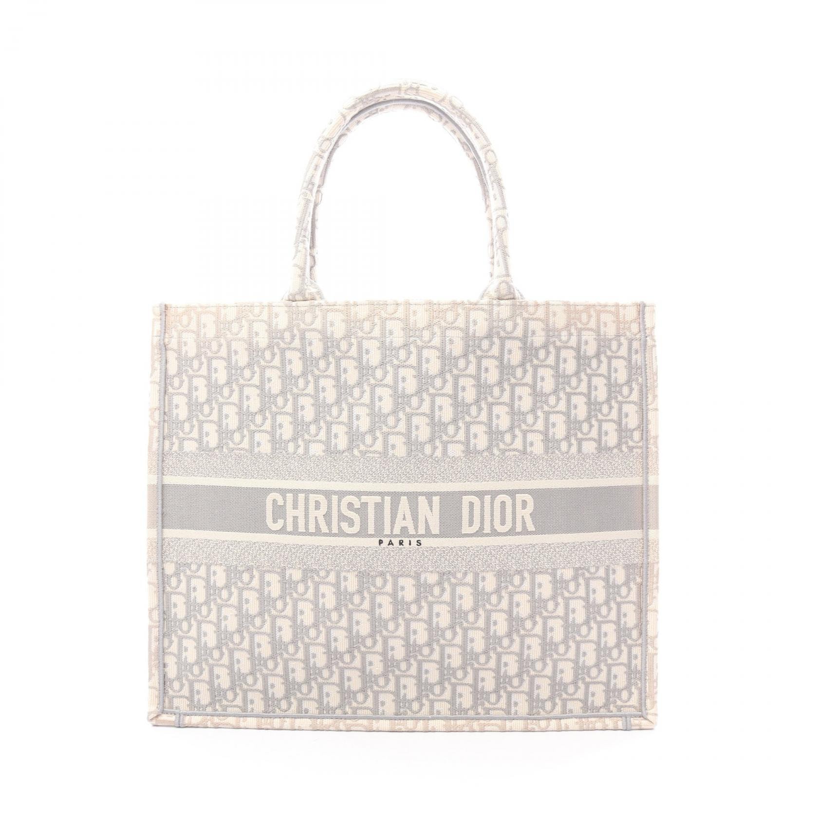 ディオール Dior BOOK TOTE ブックトート ラージ オブリーク トートバッグ バッグ キャンバス レディース グレー系 / ベージュ系 【中古】