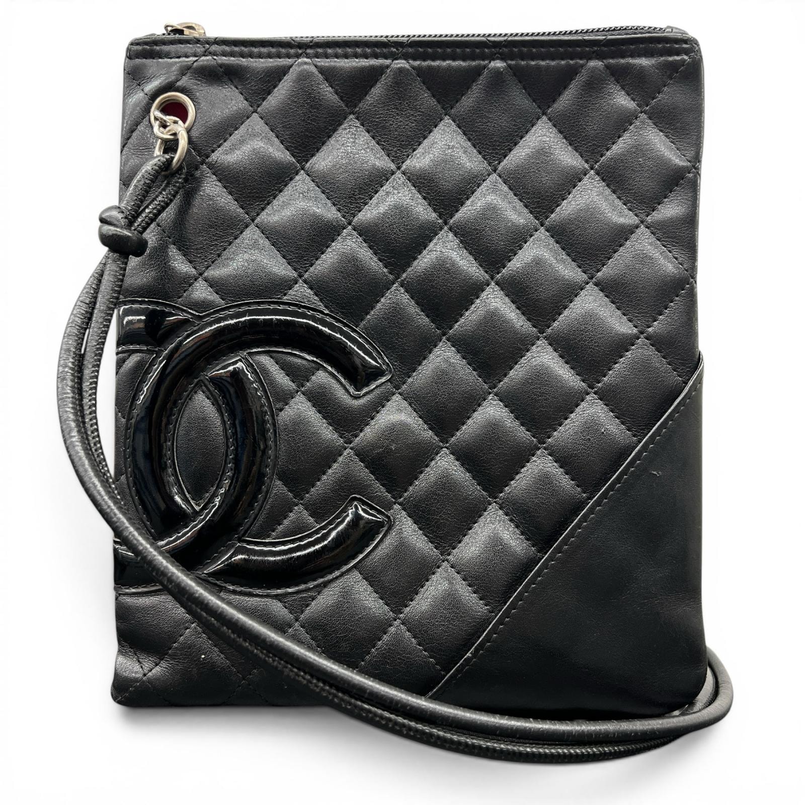 CHANEL 希少 シャネル カンボンライン ポシェット ショルダーバッグ 10番台シリアル ラムスキン エナメルレザー ブラック デカココマーク クロスボディ ヴィンテージ Bランク 鑑定済 中古 シャネルバッグ