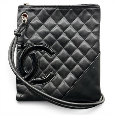 CHANEL 希少 シャネル カンボンライン ポシェット ショルダーバッグ 10番台シリアル ラムスキン エナメルレザー ブラック デカココマーク クロスボディ ヴィンテージ Bランク 鑑定済 中古 シャネルバッグ