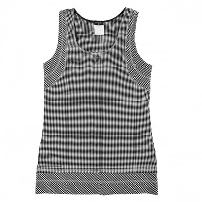 CHANEL シャネル タンクトップ ココマーク ノースリーブ アパレル 服 トップス チェック 42 ブラック 黒 ホワイト 白 ナイロン スパンデックス レディース 夏 美品 2008年【中古品】