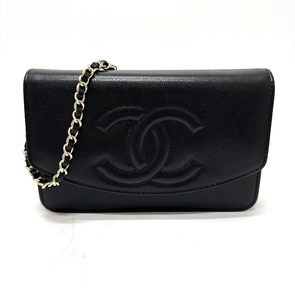 シャネル CHANEL メティエダール コレクション ココマーク AP4653 カバン 斜め掛け 肩掛け チェーンウォレット ショルダーバッグ キャビアスキン ブラック 未使用