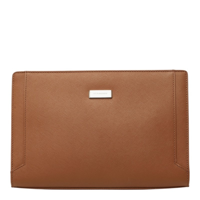 バーバリー ロゴプレート クラッチバッグ セカンドバッグ ブラウン レザー レディース BURBERRY 中古