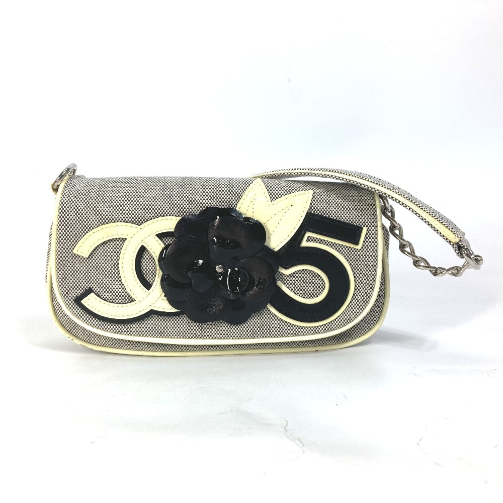 シャネル CHANEL チェーン No.5 CC カメリア ココマーク カバン 肩掛け ショルダーバッグ キャンバス グレー系