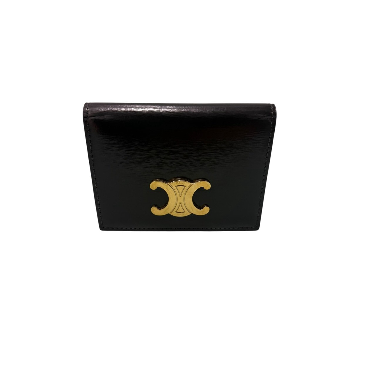 美品 CELINE セリーヌ トリオンフ ブラック ゴールド金具 レザー カードケース S1-00173 【中古】