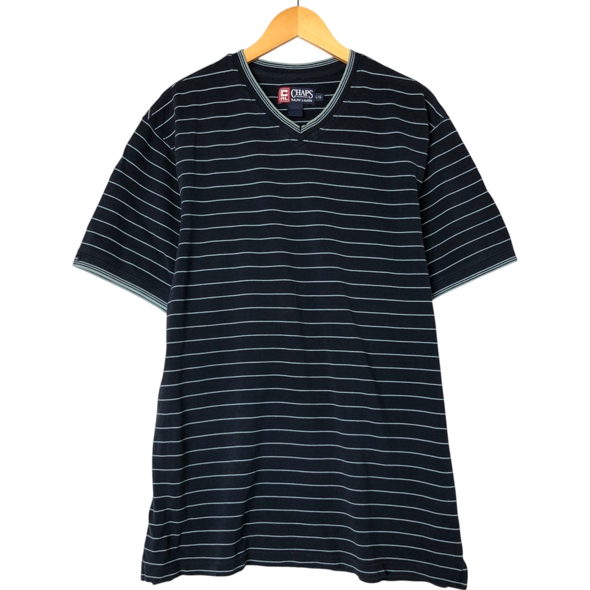 古着 90年代 ラルフローレン Ralph Lauren CHAPS チャップス ボーダー柄 鹿の子 半袖VネックTシャツ メンズL相当 ヴィンテージ/eaa556181