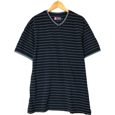 古着 90年代 ラルフローレン Ralph Lauren CHAPS チャップス ボーダー柄 鹿の子 半袖VネックTシャツ メンズL相当 ヴィンテージ/eaa556181
