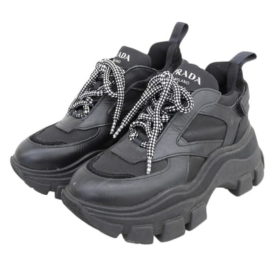 プラダ ペガサス プラットフォーム スニーカー シューズ レディース ブラック 22.5cm 35 1/2