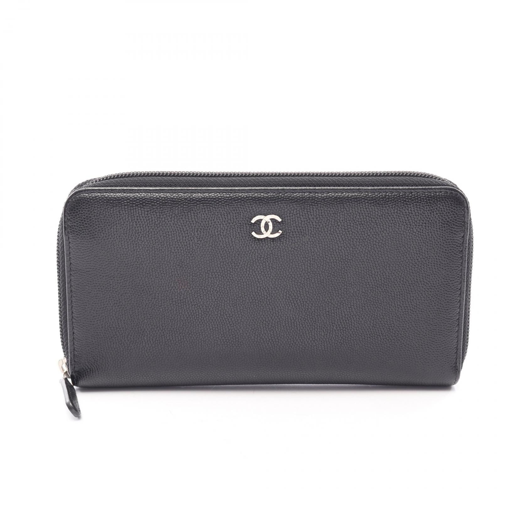 シャネル CHANEL ココマーク ラウンド長財布 財布 キャビアスキン(グレインドカーフ) レディース ブラック系 【中古】