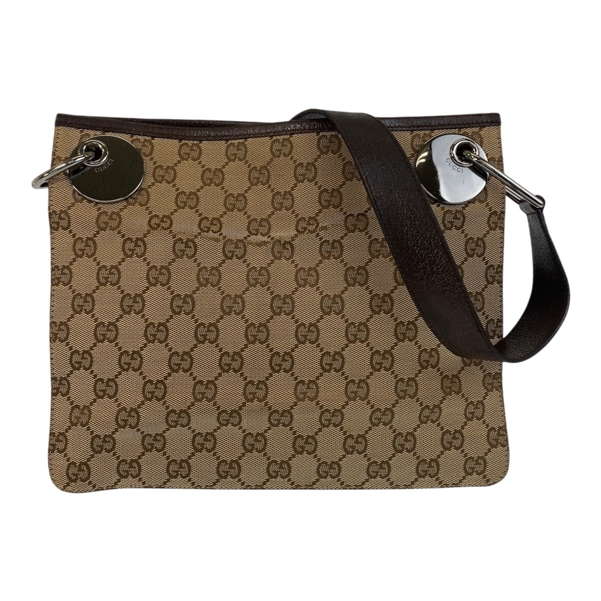 GUCCI グッチ ベージュ ブラウン GGキャンバス レザー/ ショルダーバッグ ポシェット 603928 【中古】