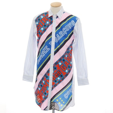 【中古】コムデギャルソンシャツ COMME des GARCONS SHIRT 2025年秋冬 Football Scarf Shirt ストライプ ロングシャツ ホワイトxブルー【サイズS】【メンズ】