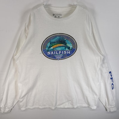 古着 コロンビア Columbia 長袖Tシャツ PFG ラバープリント 袖プリント XL ホワイト系 メンズ