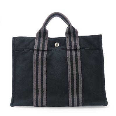 【中古】 エルメス ハンドバッグ フールトゥPM キャンバス ブラック グレー シルバー金具 カジュアル 普段使い レディース メンズ HERMES
