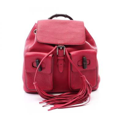 グッチ GUCCI バンブー タッセル リュックサック バックパック バッグ レザー レディース ピンク系 370833 【中古】