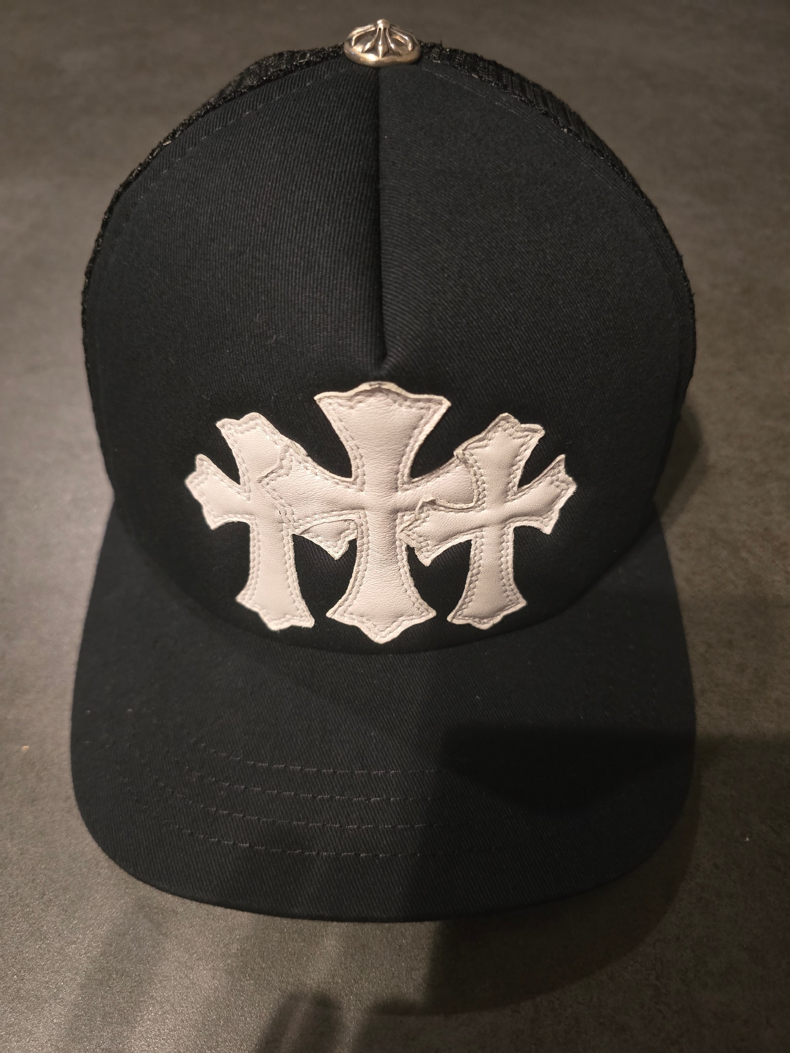 Chrome Hearts Cemetery Cross Mesh Cap (Scroll Label) "Black/White"