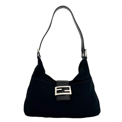 FENDI フェンディ ショルダーバッグ マンマバゲット ワンショルダー FFロゴ 肩掛け 2348-26569008 コットンジャージー ブラック 黒 シルバー金具 レディース 美品【中古品】