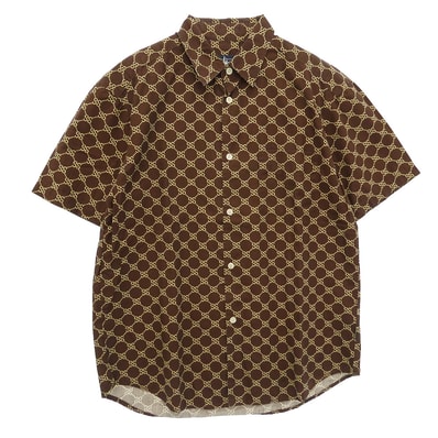 STUSSY ステューシー 90s 紺タグ OLD オールド モノグラム 総柄 半袖 シャツ ブラウン系 S【中古】