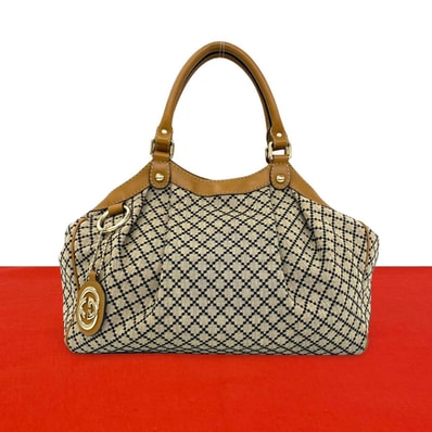 GUCCI グッチ スーキー ディアマンテ キャンバス レザー ハンドバッグ ベージュ
27-10