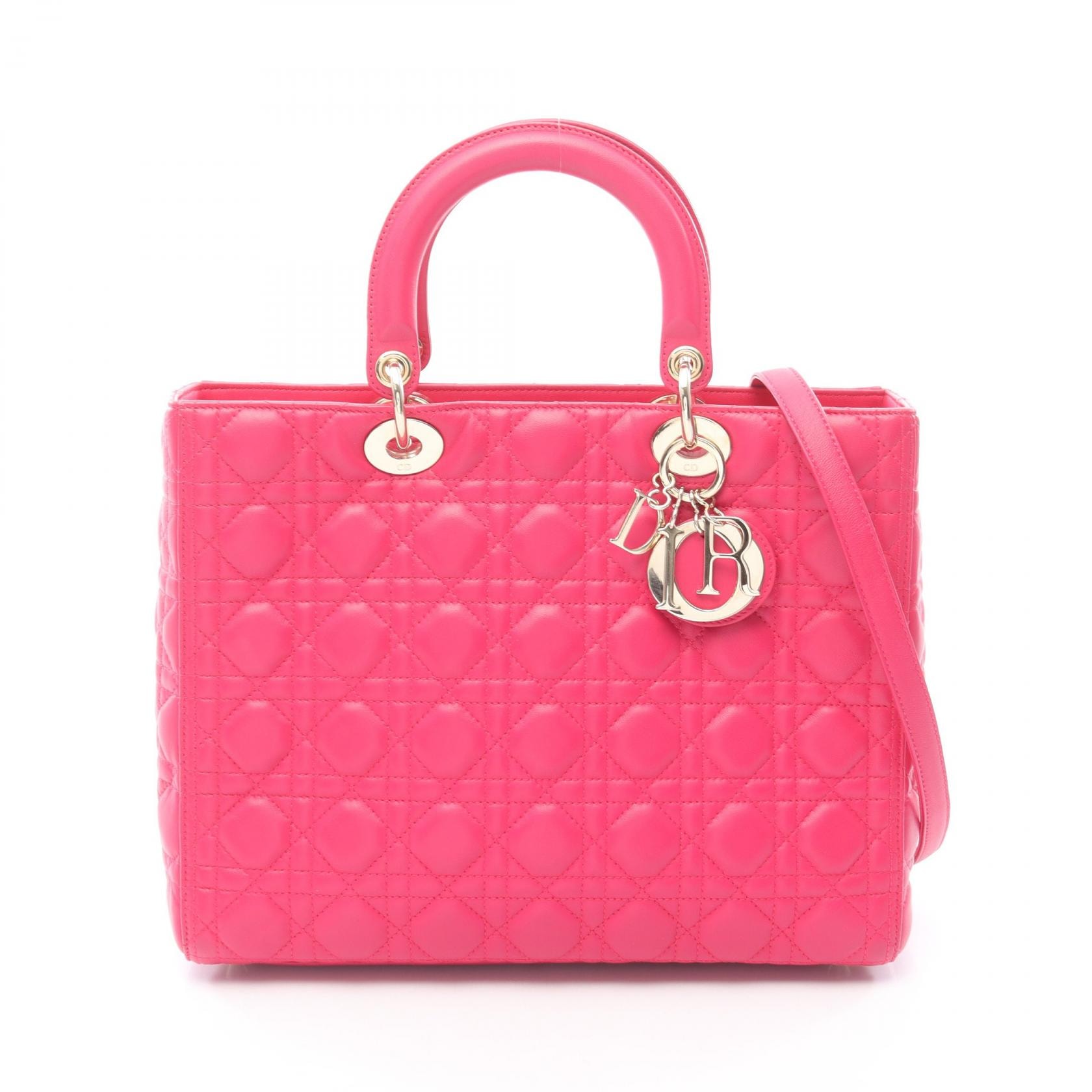 ディオール Dior レディディオール ラージ カナージュ 2WAY ハンドバッグ バッグ レザー レディース ピンク系 【中古】