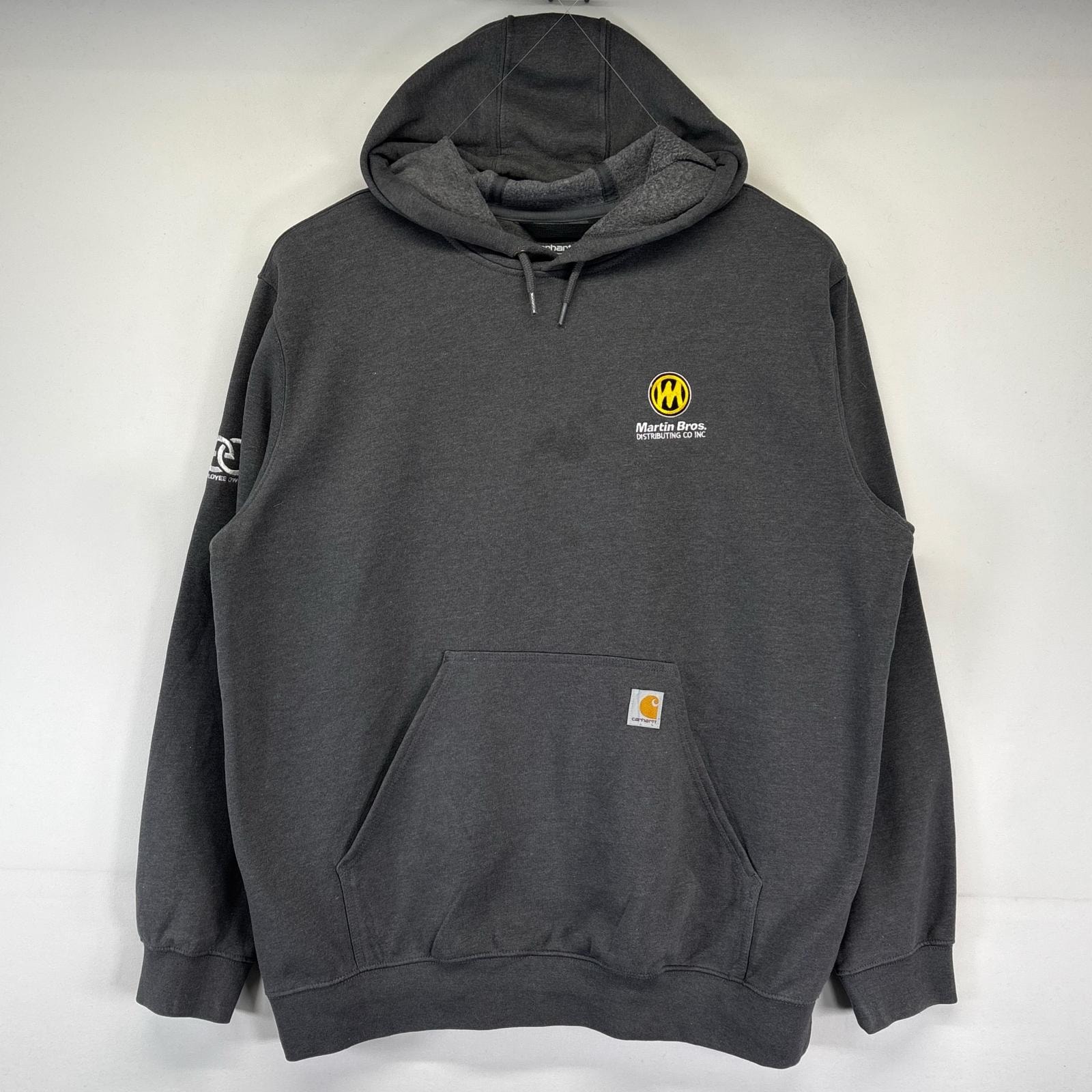 古着 カーハート Carhartt パーカー 大きいサイズ 企業刺繍ロゴ ワーク フーディー プルオーバー XL  グレー系 メンズ