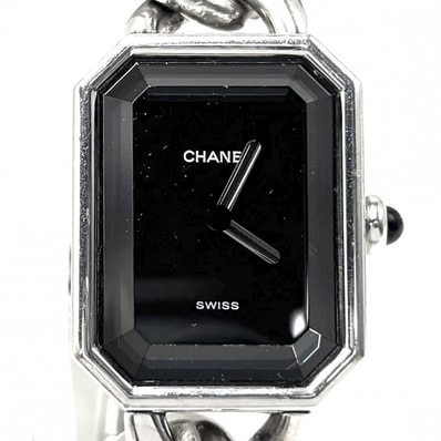 CHANEL シャネル 腕時計 チェーン プルミエールM ウォッチ 黒文字盤 H0452-M クオーツ ステンレススチール シルバー レディース【中古品】