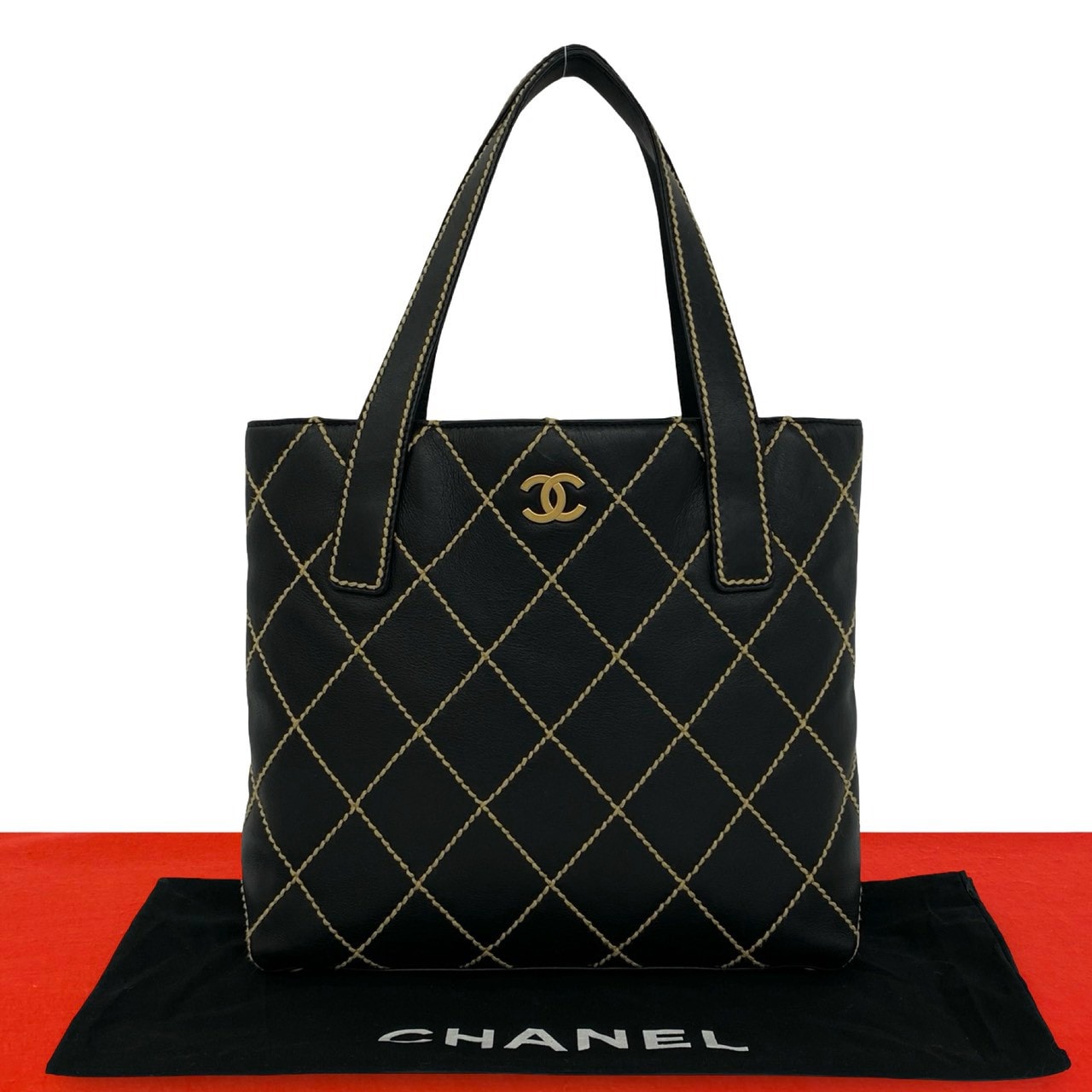CHANEL シャネル ワイルドステッチ ココマーク レザー トートバッグ ブラック
 26290