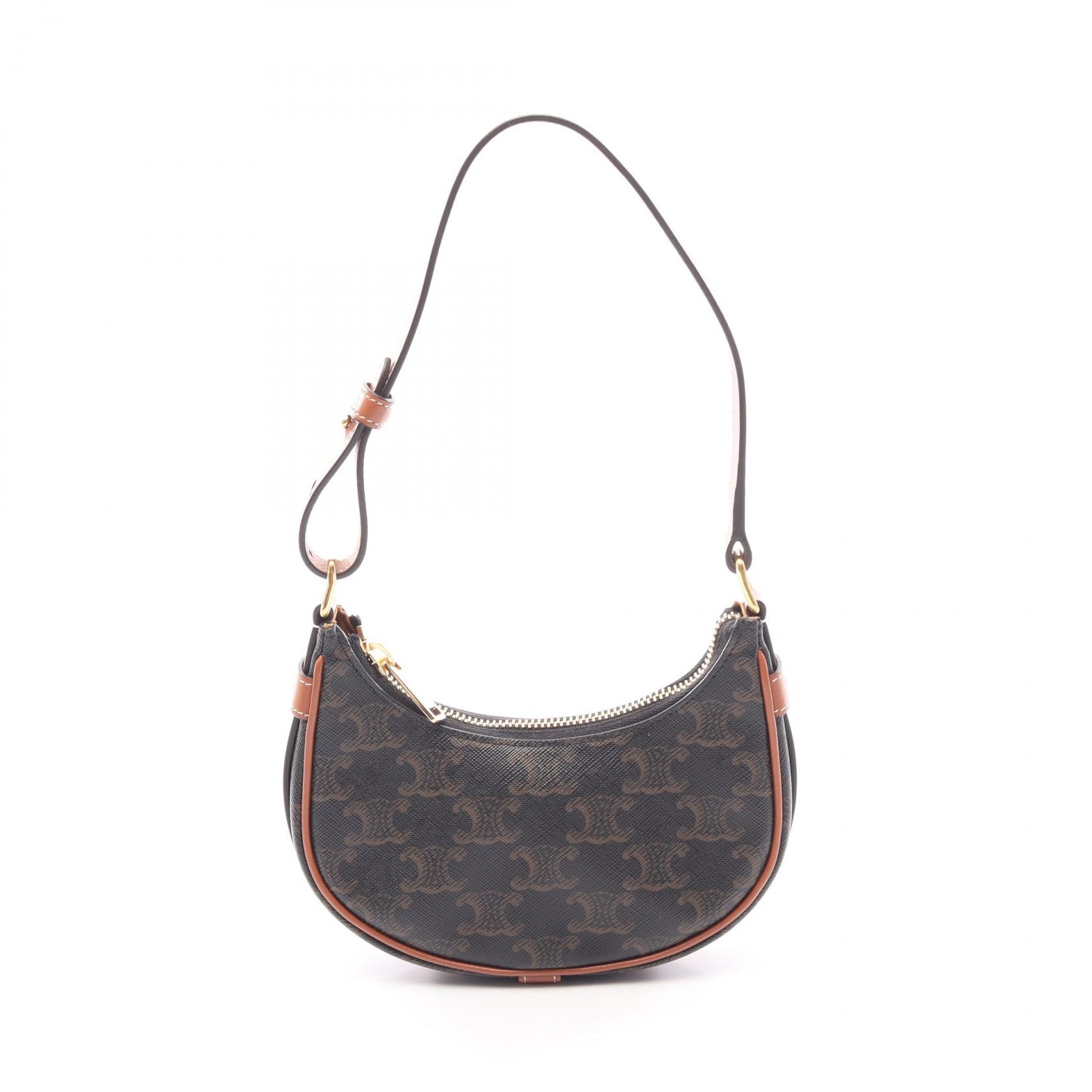 セリーヌ CELINE AVA ミニ アヴァ トリオンフ ハンドバッグ バッグ PVCコーティングキャンバス レザー レディース ブラック系 / ブラウン系 10I602DS1.04LU 【中古】