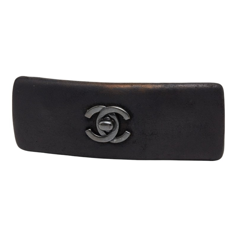 シャネル ココマーク ターンロック モチーフ バレッタ ゴールド ブラック メッキ レザー レディース CHANEL 【中古】