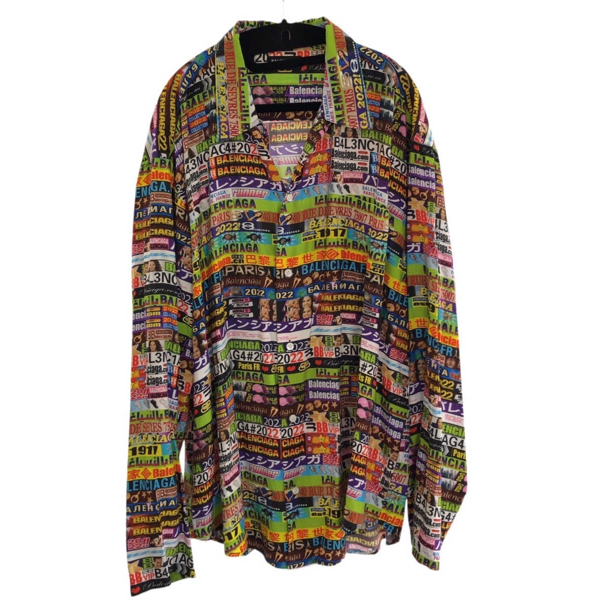 美品 BALENCIAGA バレンシアガ 総柄ロゴ サイズ37 マルチカラー レーヨン 長袖シャツ カジュアルシャツ 604126 【中古】