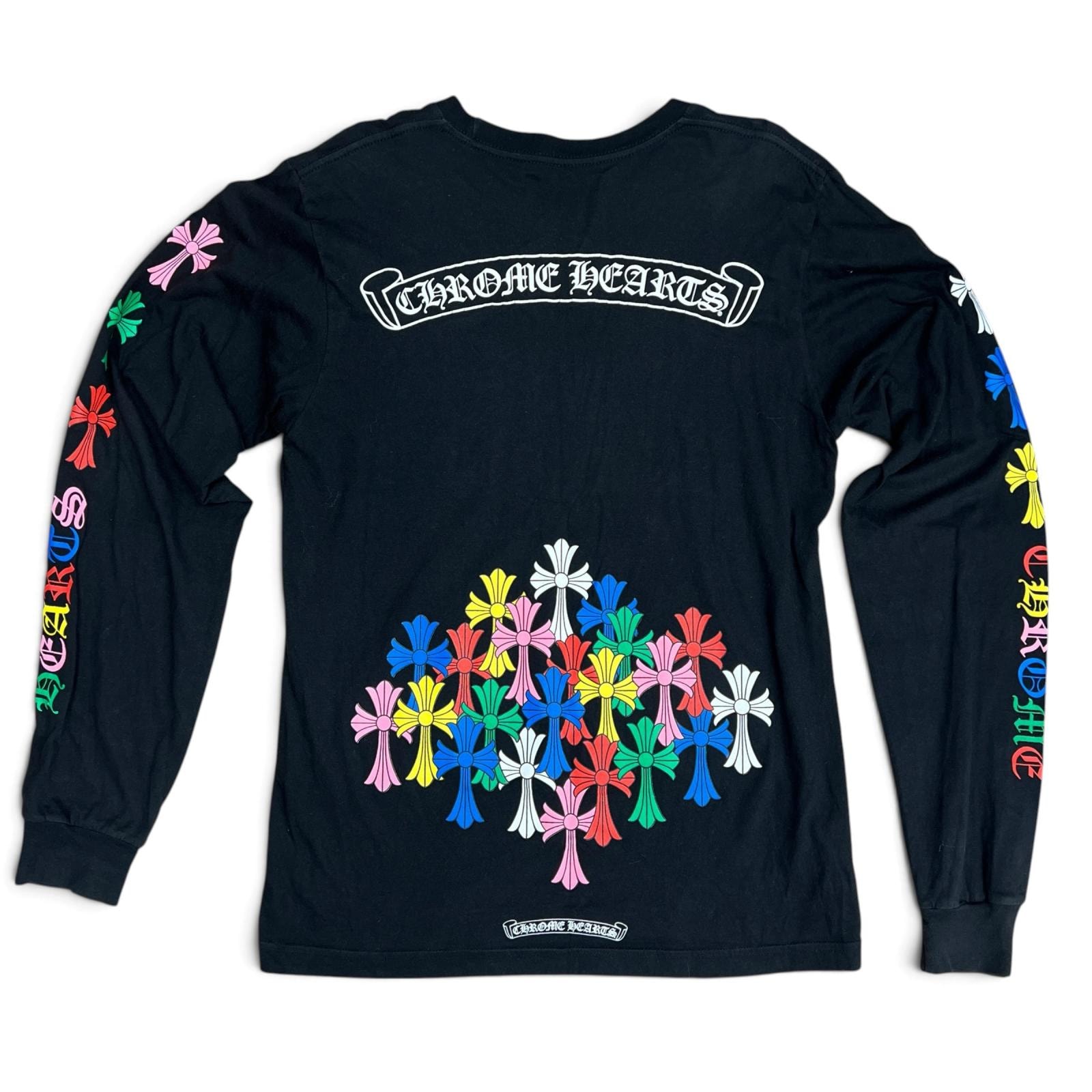 CHROME HEARTS 希少 クロムハーツ MLTCOL CEM CRS L/S TEE マルチカラーセメタリークロスロングスリーブTシャツ バックプリント 長袖Tシャツ #M コットン ブラック カットソー Bランク 中古 鑑定済 クロムTシャツ