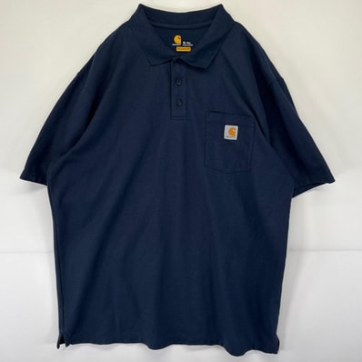 古着 カーハート Carhartt ポロシャツ ワンポイントロゴ 胸ポケット 大きいサイズ XL TALL ネイビー メンズ