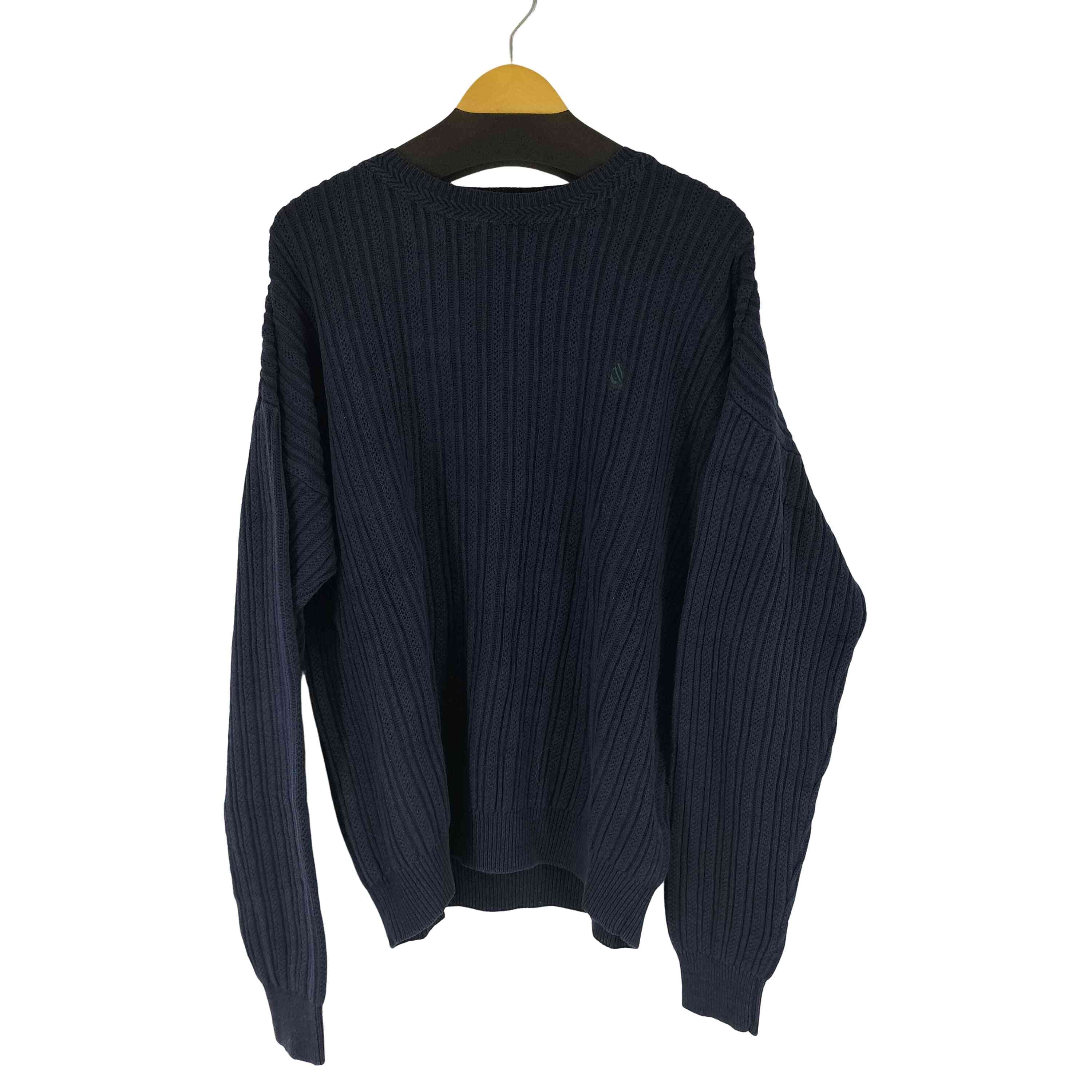 90S ロゴ刺繍 リネンミックス クルーネックニット【1142179789214】