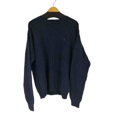 90S ロゴ刺繍 リネンミックス クルーネックニット【1142179789214】