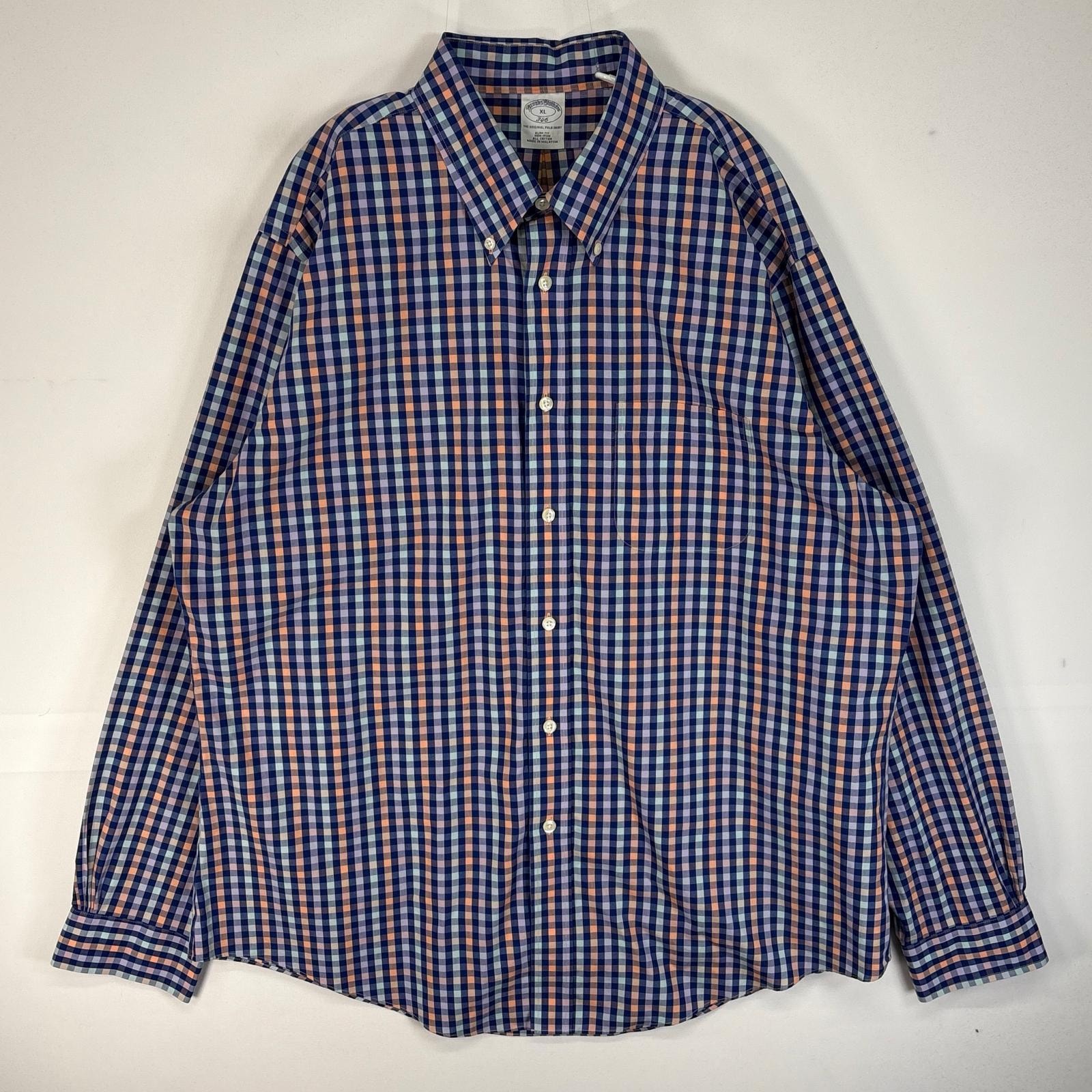 古着 ブルックスブラザーズ Brooks Brothers 長袖シャツ チェック 346 SLIM FIT XL  ブルー系 マルチカラー メンズ