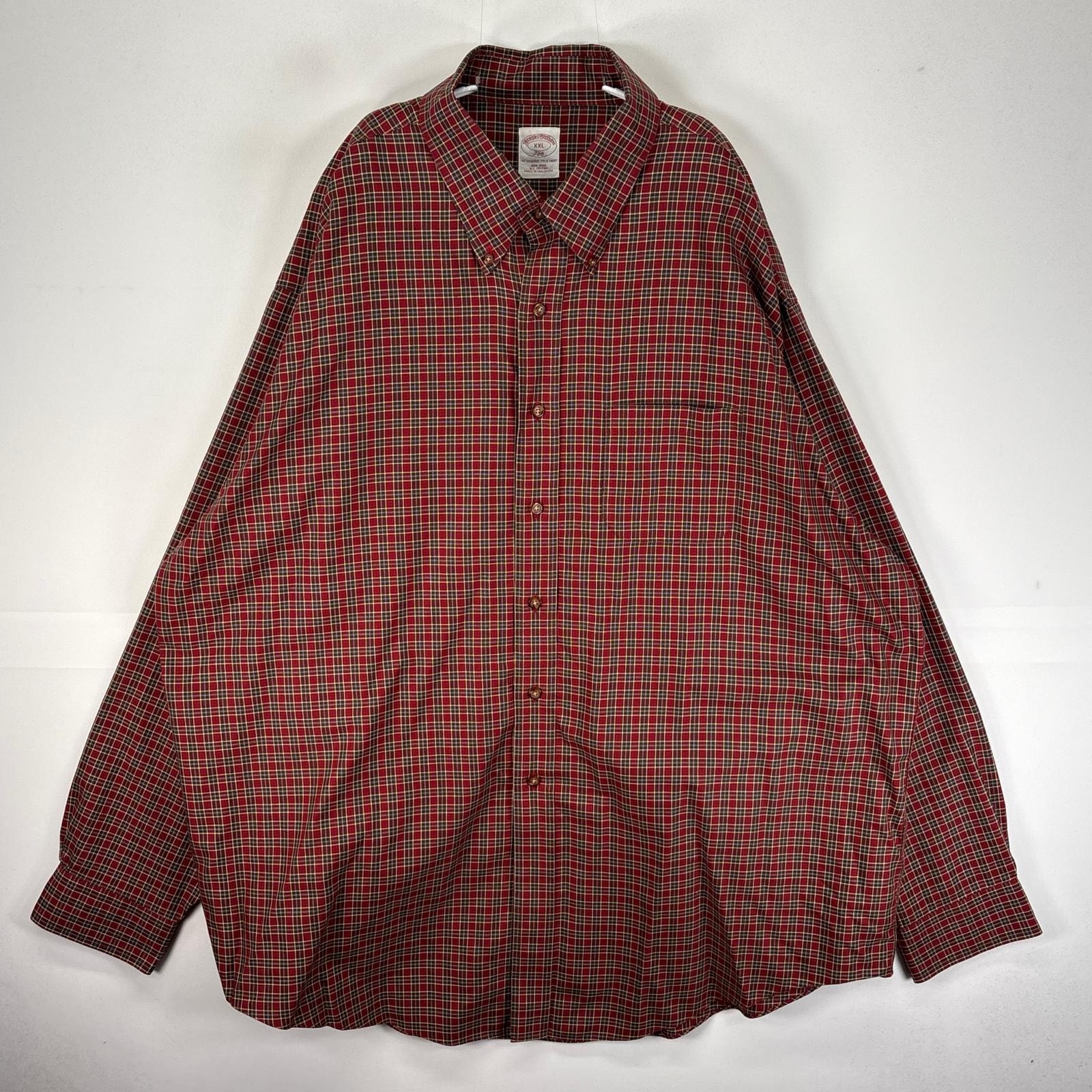 古着 ブルックスブラザーズ Brooks Brothers 長袖シャツ ボタンダウン 胸ポケット 2XL  レッド系 チェック メンズ