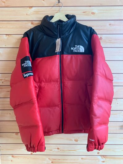 Supreme x The North Face Leather Nuptse Jacket "Red"