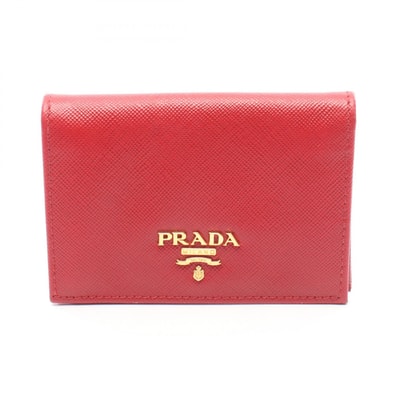プラダ PRADA 二つ折り財布 財布 サフィアーノレザー レディース レッド系 【中古】