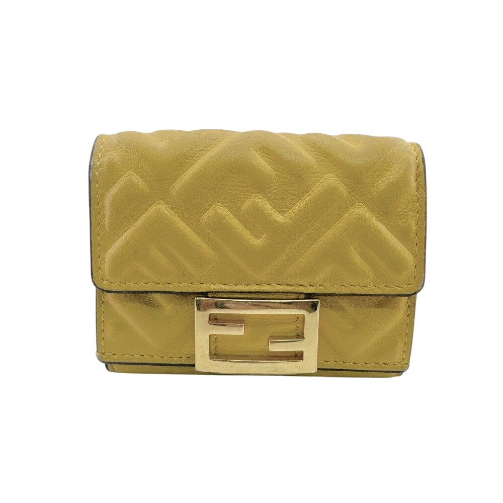 フェンディ FENDI 三つ折り財布 バゲットマイクロ コンパクトウォレット イエロー