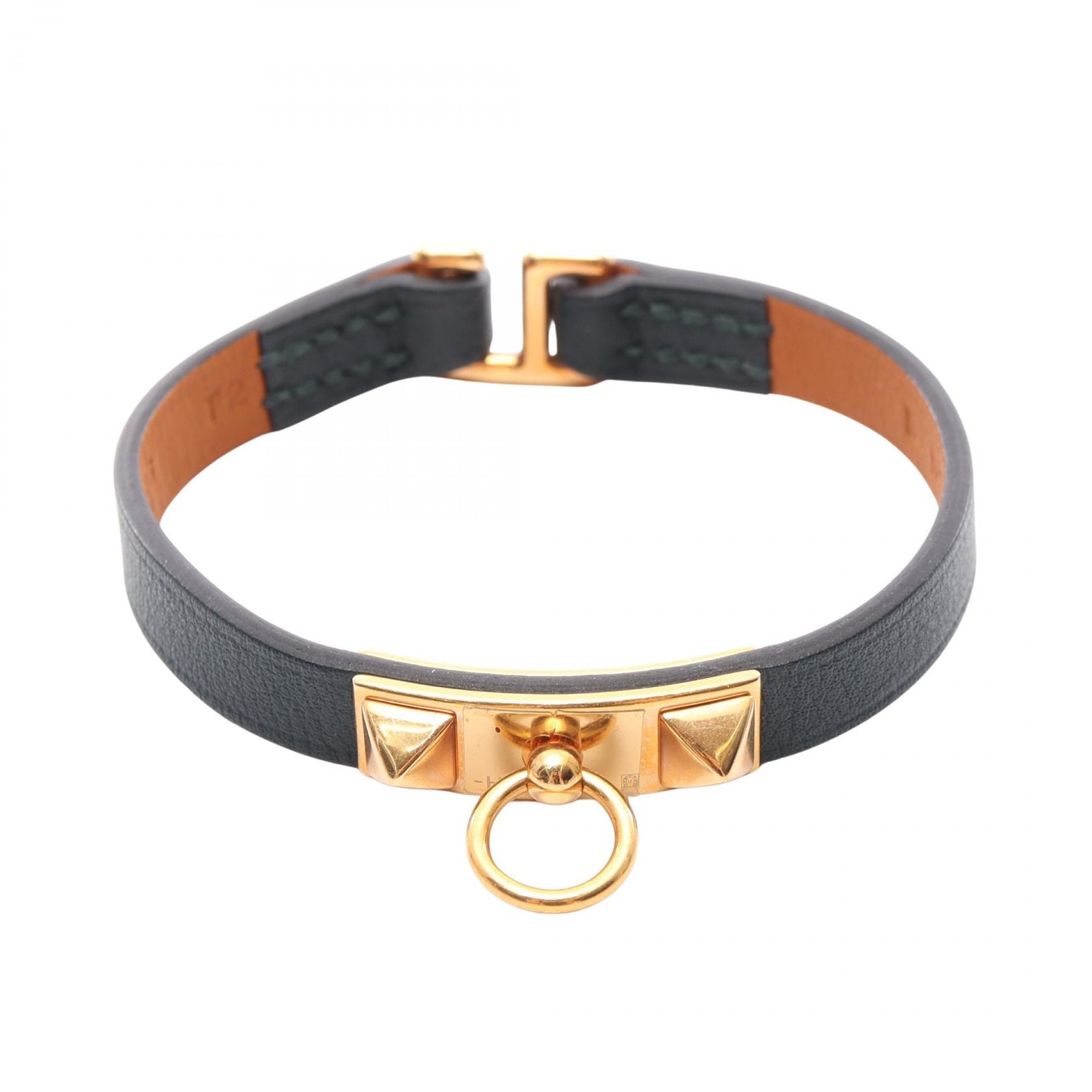 エルメス HERMES マイクロリヴァル ブレスレット アクセサリー レザー GP(ゴールドメッキ) ゴールド レディース グリーン系 / ゴールド系 【中古】