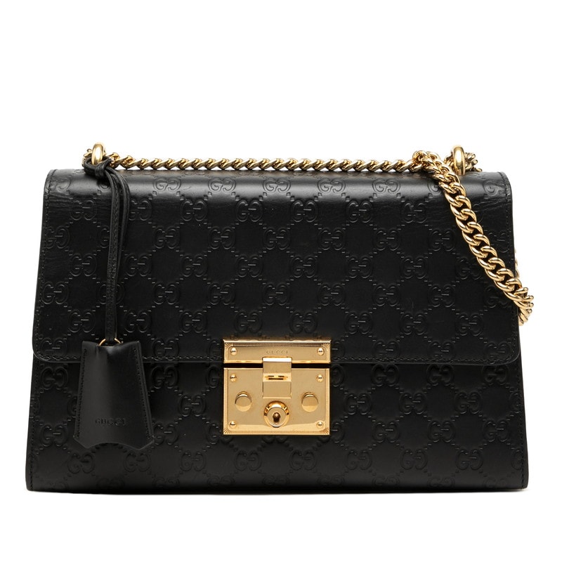 グッチ グッチシマ パドロック チェーン ショルダーバッグ 409486 ブラック レザー レディース GUCCI 中古