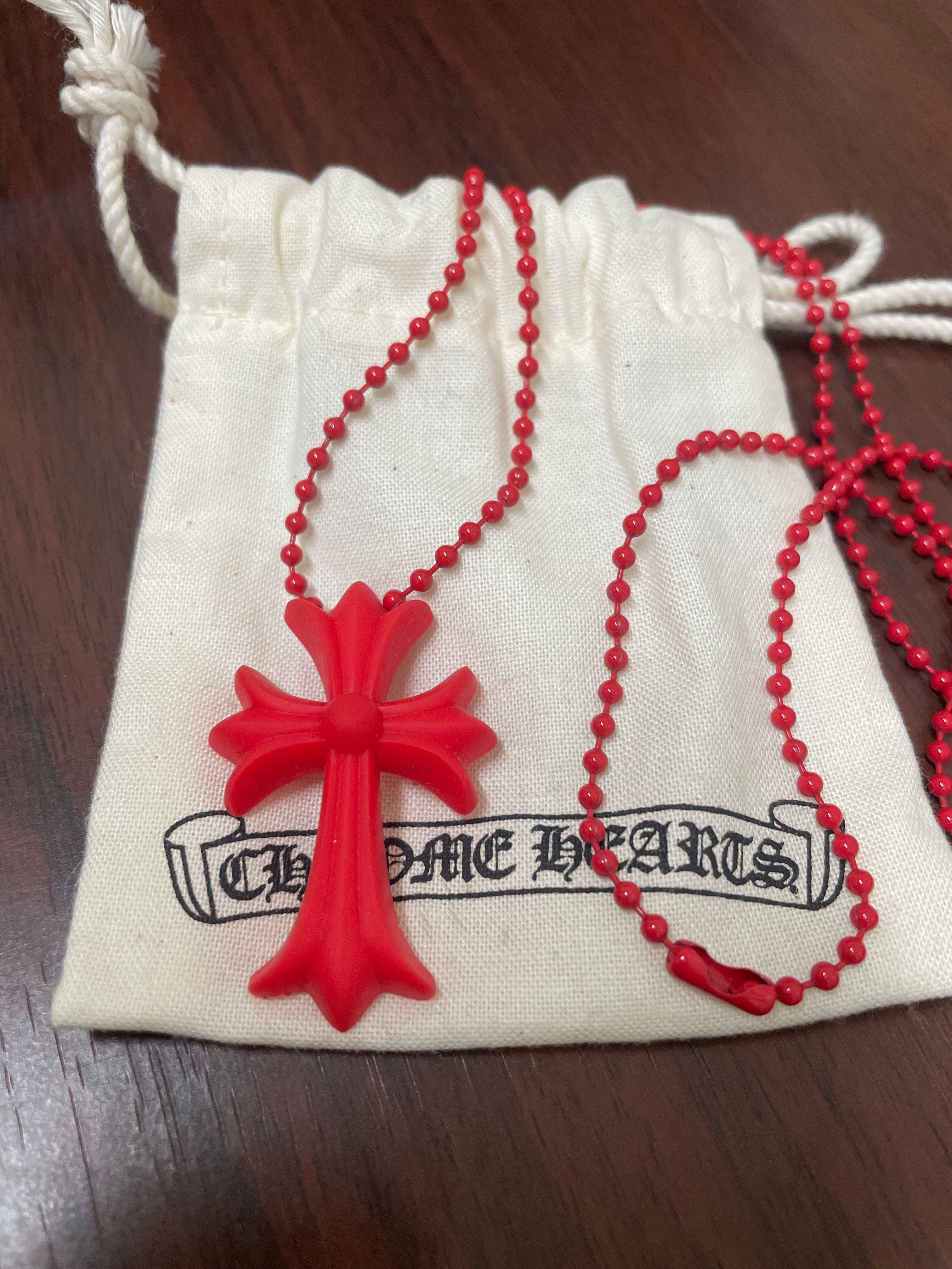 Chrome Hearts Reverse Small CH Cross Silicon Necklace "Red"