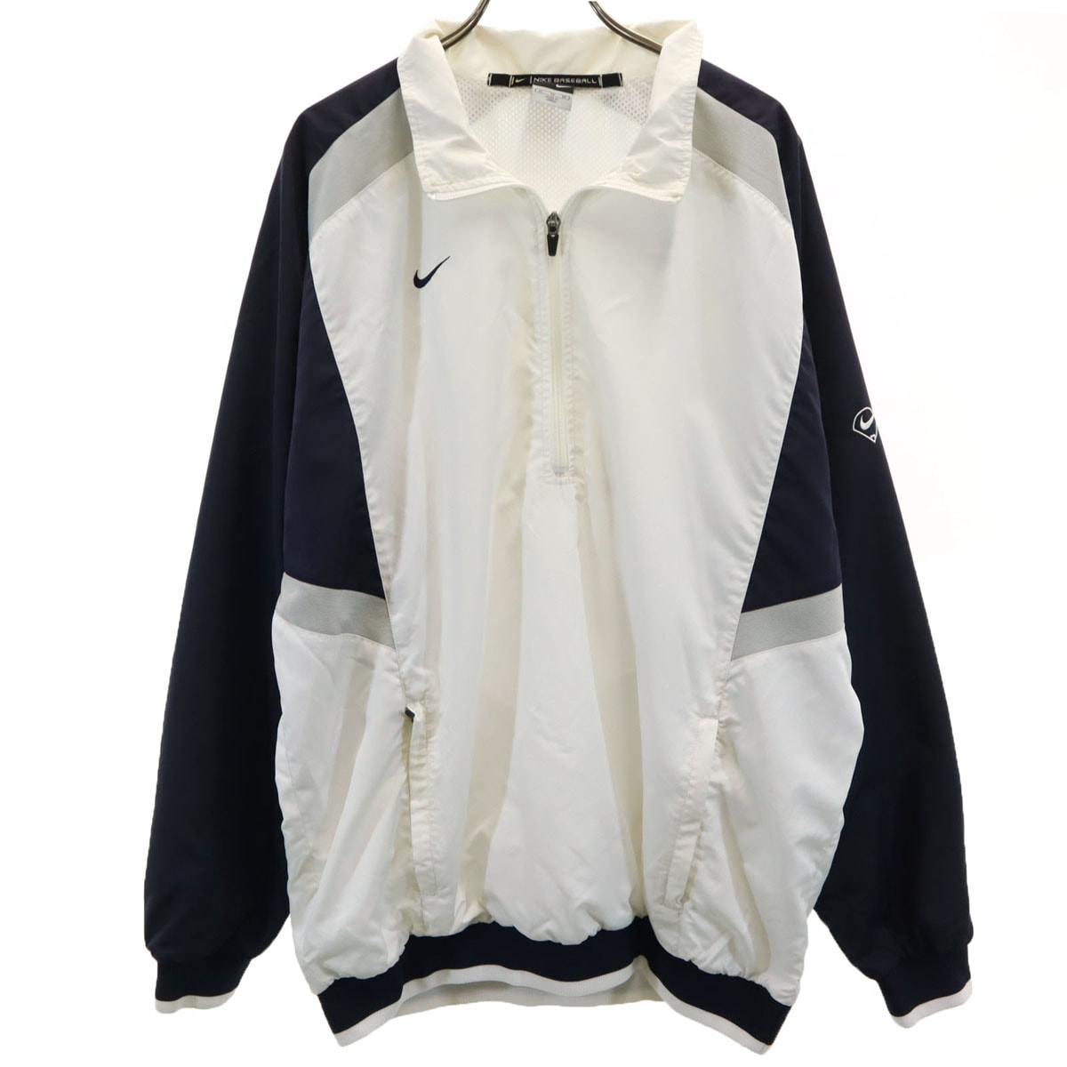 NIKE ナイキ ベースボール ハーフジップ ウインドブレーカー XL ホワイト プルオーバー 裏メッシュ