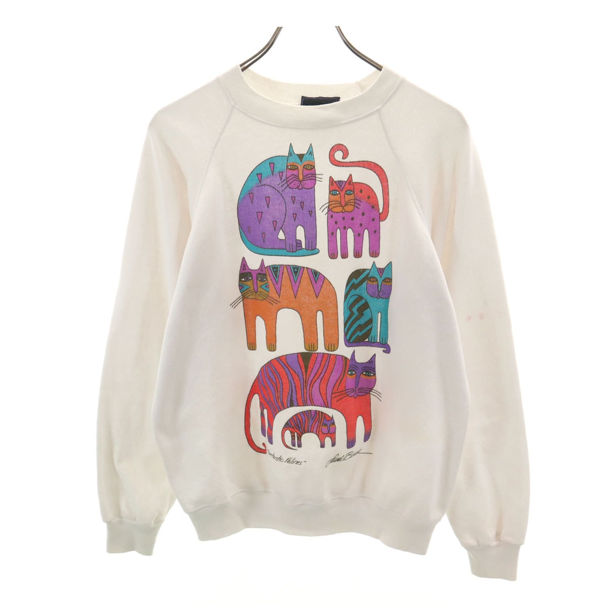 Hanes ヘインズ 80s 90s オールド LAUREL BURCH 猫 長袖 スウェット トレーナー L ホワイト キャット
