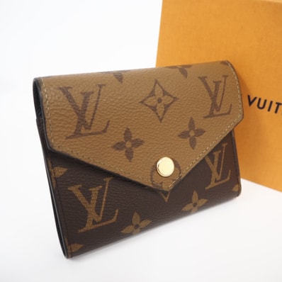 美品 LOUIS VUITTON ルイ・ヴィトン モノグラム リバース ポルトフォイユ ヴィクトリーヌ M81557 三つ折り財布 ブラウン ベージュ コーティングキャンバス レザー レディース