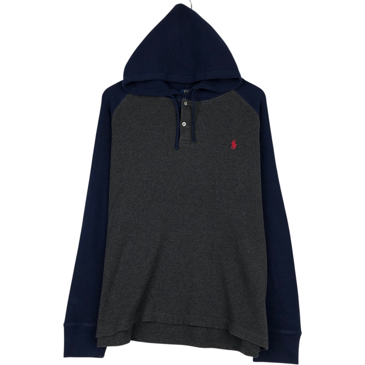古着 ラルフローレン Ralph Lauren POLO RALPH LAUREN ツートン フード付き ヘンリーネック サーマルロンT ワッフル メンズXL相当/eaa632440