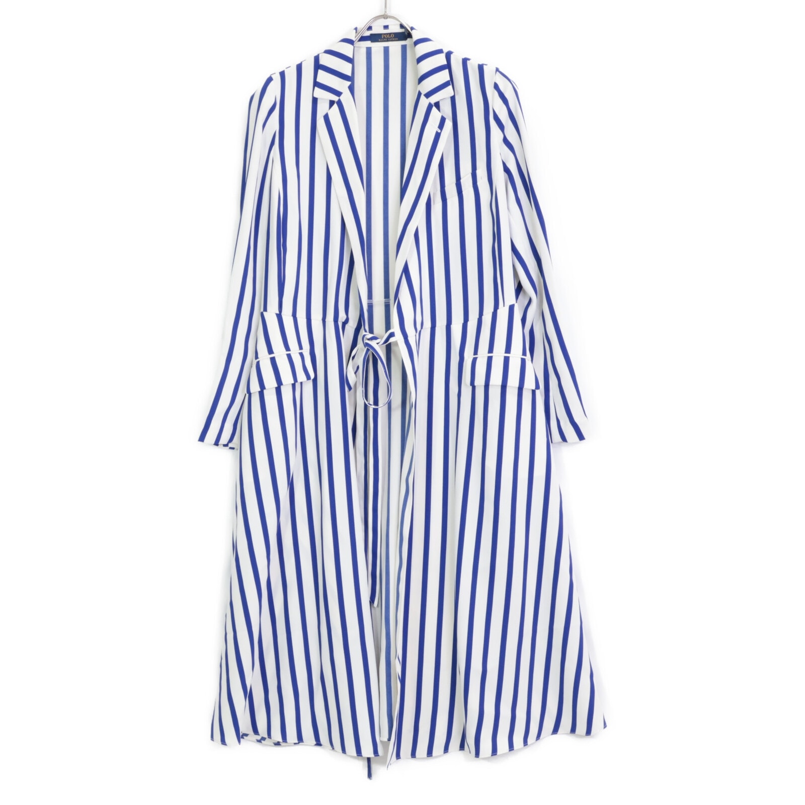 ポロ ラルフローレン ブルー×ホワイト ストライプロングガウンコート 4